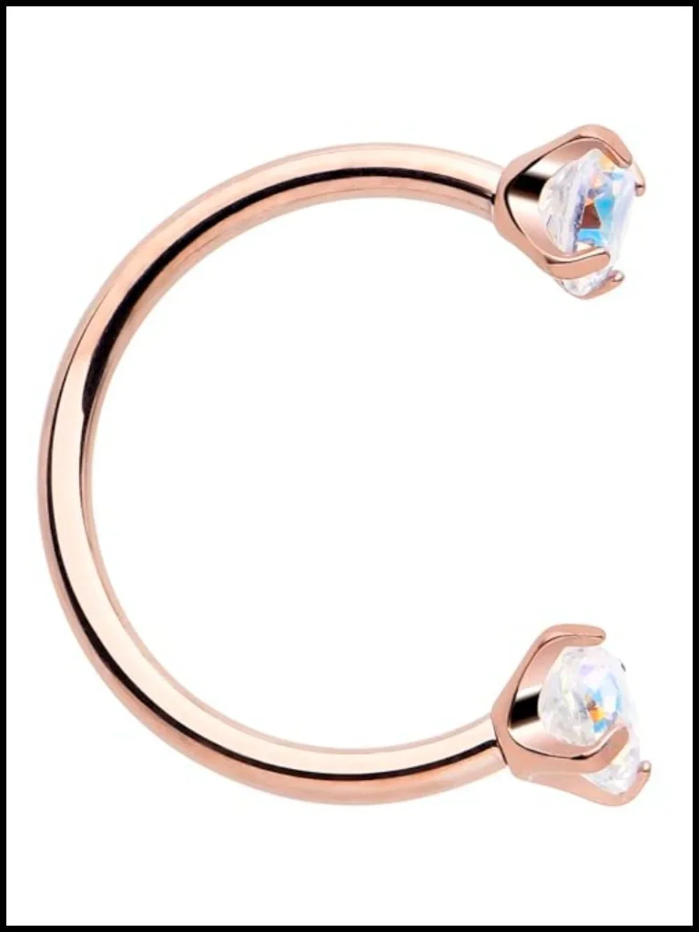 Titanium Horseshoe Nose Ring with CZ Ends, 20 Gauge, Push In, Hypoallergenic